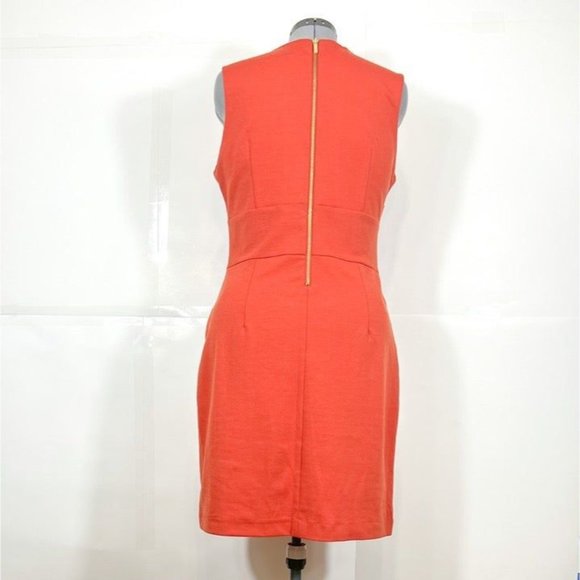 Sharagano NWOT Sz14 Patch Pockets Lined Gold Zipper Sleeveless Sheath Dress - Picture 4 of 5